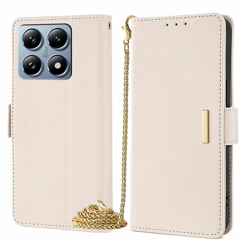 For Xiaomi 14T Pro Case PU Leather Wallet Stand Phone Cover with Crossbody Shoulder Strap