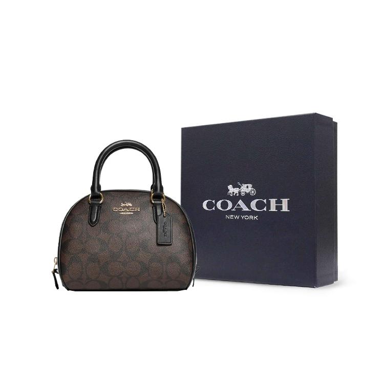 Coach Сумка-купол Sydney из покрытого холста и кожи, маленькая женская, черная, коричневая (унисекс) Сумки CA591 IMAA8