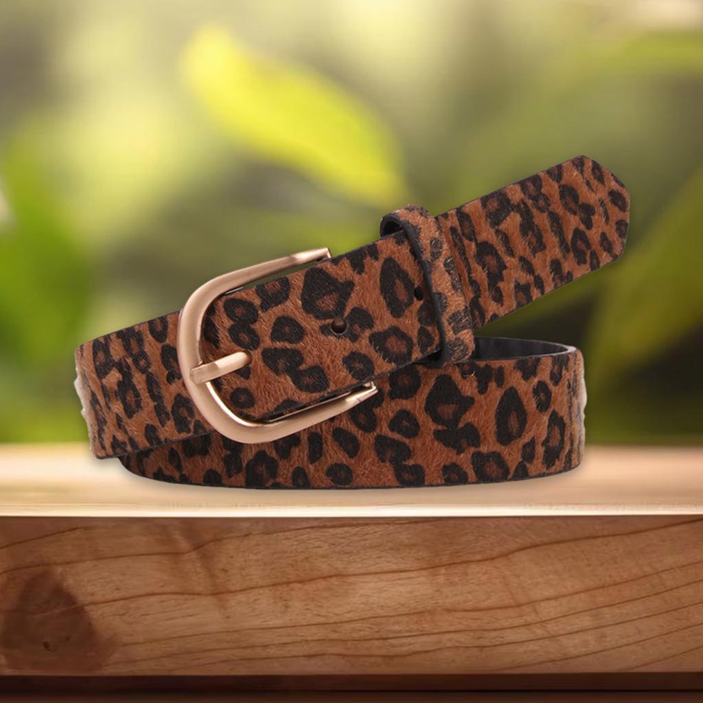 Women Leopard Print PU Leather Pin Buckle Waist Belt Fashionable Animal Pattern for Jeans Dresses and Various Outfit