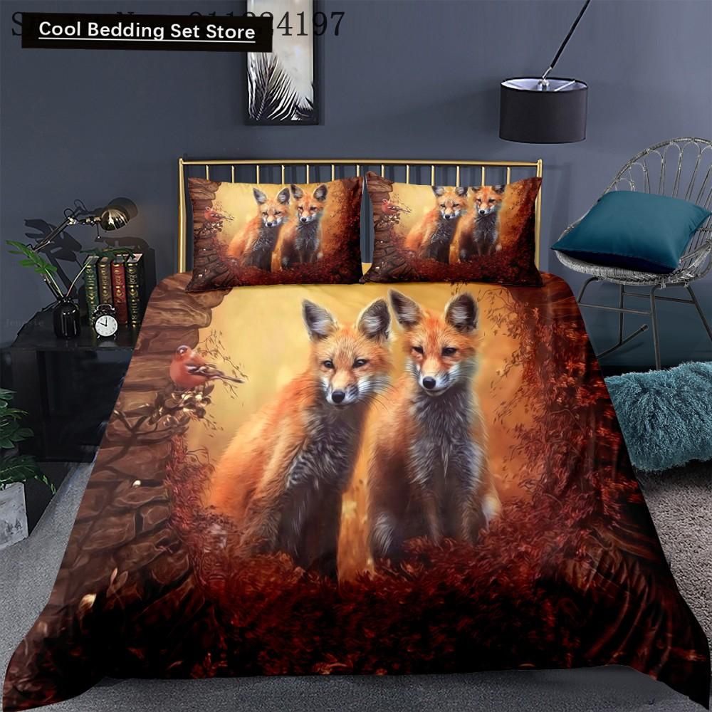 Постельное белье Животное Лиса Размер Кинг Квин 3D Милый Оранжевый Фенек Пододеяльник для Детей Подростков Взрослых Декор Спальни Покрывало