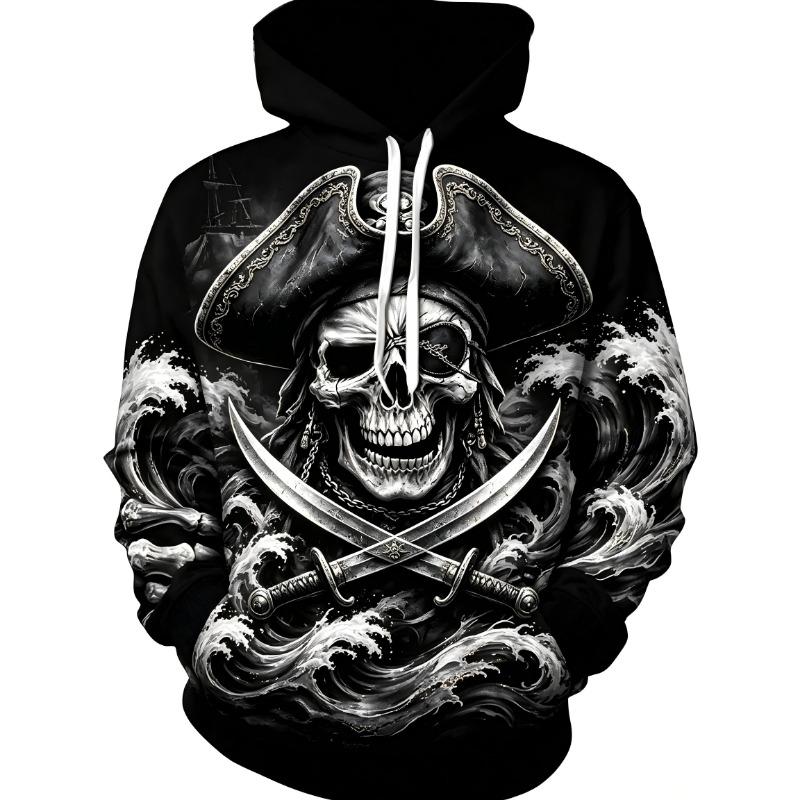 Halloween American Men's New Autumn Horror Skull Print micro Elastic Comfortable Hooded Sweatshirt Outdoor Street Style Top