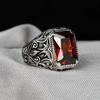 Hecheng Silver Square Red Zircon Men's Fashion Ring