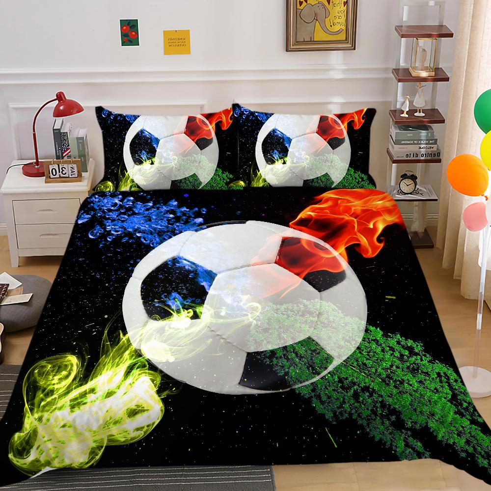 Комплект постельного белья 3D Football Series, спортивный пододеяльник и наволочка, 2/3 предмета, подходят для домашнего украшения комнат футбольных фанатов мальчиков