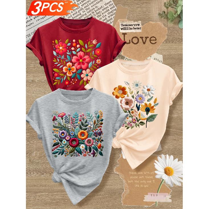 3 Set of European and American simple and elegant gifts with ethnic style, heart and floral prints, suitable for everyday casual wear, fashionable