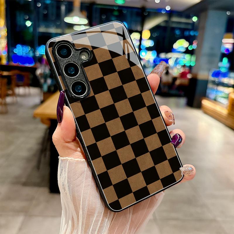 Black brown square grid phone case s26 ultra case s25 ultra case glass for Samsung Galaxy S26 S25 S24 S23 S22FE Ultra Plus
