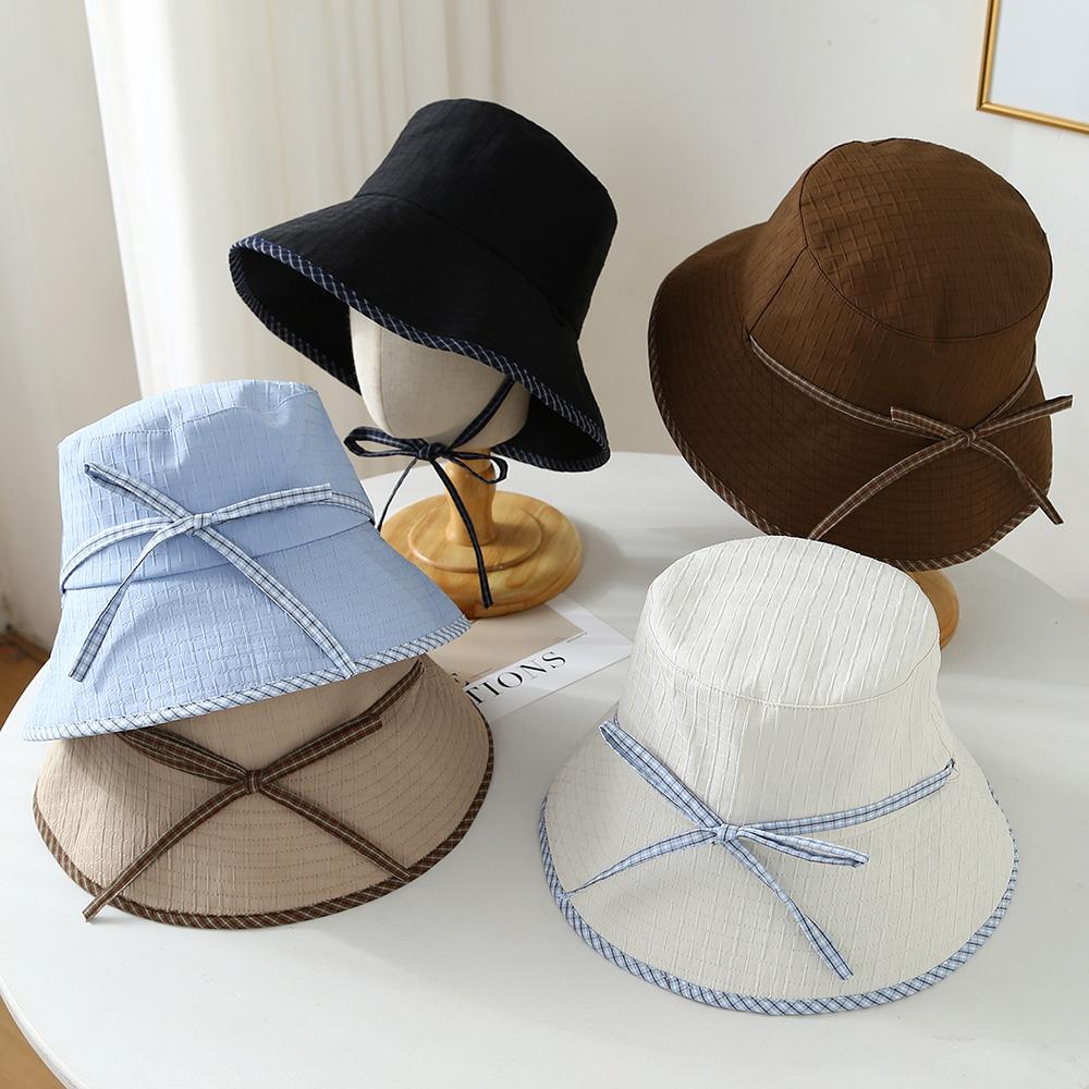 Bucket Hat Women Simple Bow Spring Summer Hats For Women Foldable Outdoor Travel Sun Protection Sunhat Bob Cap Female New