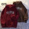 Retro Couple Hoodie Letter Printed Drawstring Loose Hooded with Pocket Hip Hop Unisex Top School Sport Pullover Hoodie