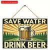 2D Flat Wooden 30*20cm Save Water, Drink Beer" Vintage Wooden Wall Sign Rustic Beer-Themed Decorative Plaque with Flax Rope Hanger for Home, Bar, Cafe