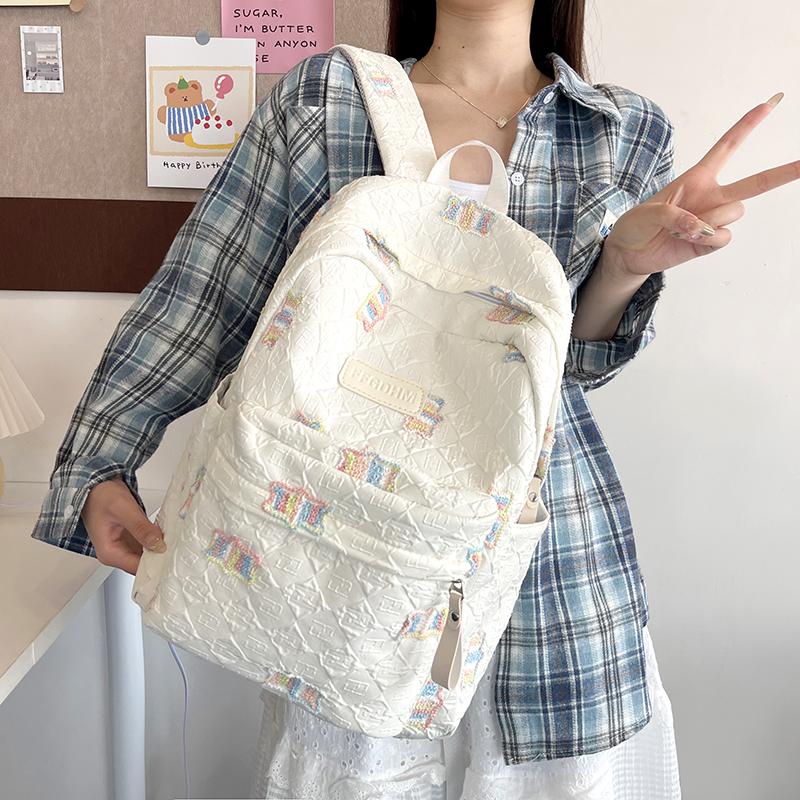 Женская школьная сумка с вышивкой, плиссированный рюкзак для школьников, большой емкости