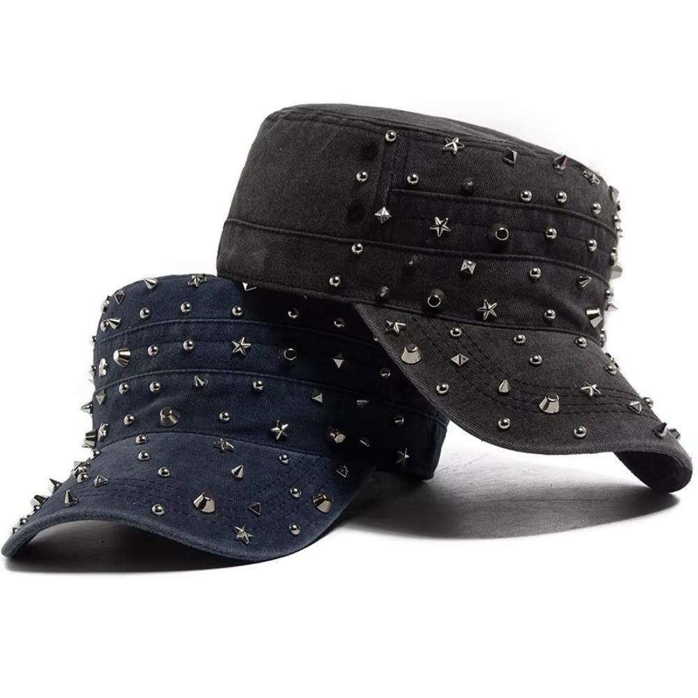Adjustable Flat Hat Cap Rivet Design Trucker Hat Vintage Baseball Cap For Women Men