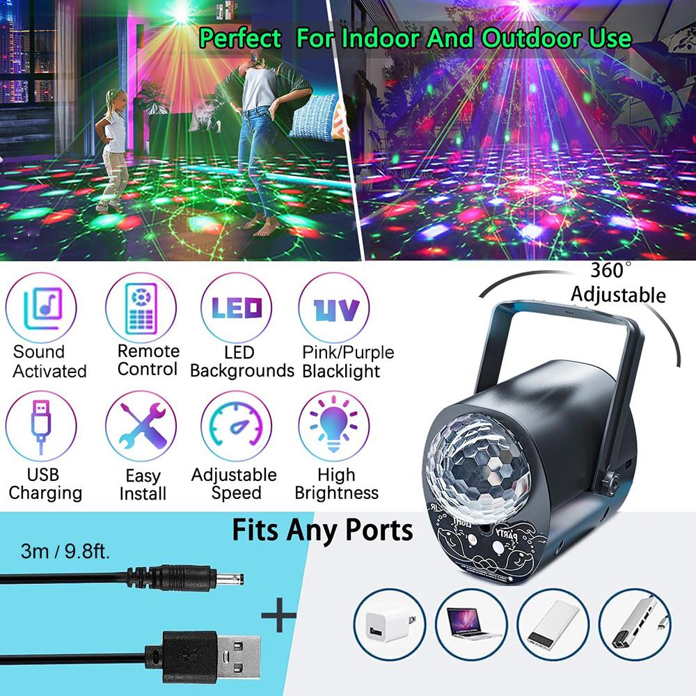 3-в-1 Праздничные огни Диско-шар Освещение для диджеев Диско Освещение сцены Стробоскопы со звуковым управлением Рождественская свадьба Домашний декор