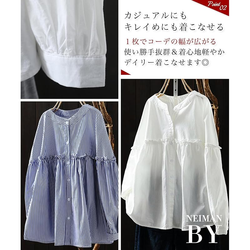 [Niman Bai] long sleeve blouse ladies shirt stripe Plain color puff sleeves volume sleeves tops loose shirt xl black 5S-N02-BKXL