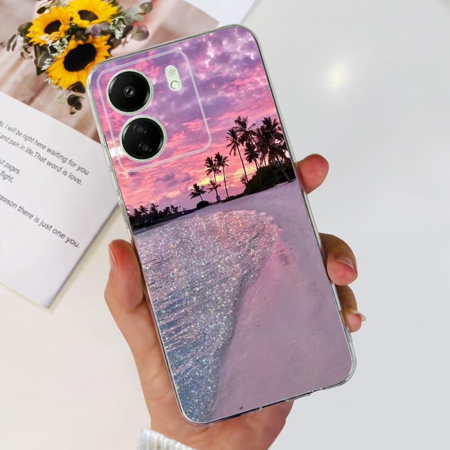 For Xiaomi POCO C65 Case Transparent Silicone Soft TPU Phone Cover For Xiaomi Mi Poco C65 Protective Bumper PocoC65 Flower Funda