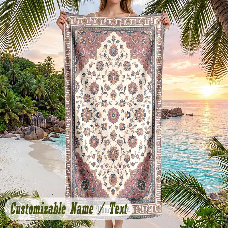 Elegant Floral Rug 1 Theme Quick Dry Beach Towel Custom Name Text Print Large Sand Resistant Towel Beach Vacation