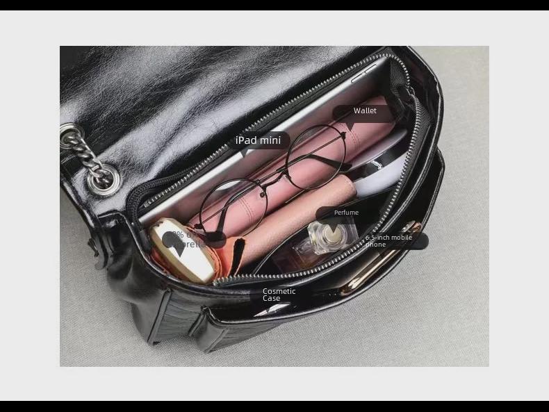 2024 Retro Chain Leather Messenger Bag - Women's Casual Crossbody Shoulder Bag