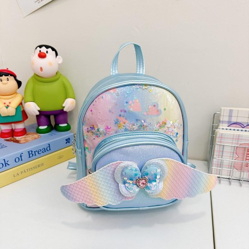 Милый рюкзак для девочек с пайетками в форме сердца и крыльями, из легкого полиуретана, для детского сада и школы