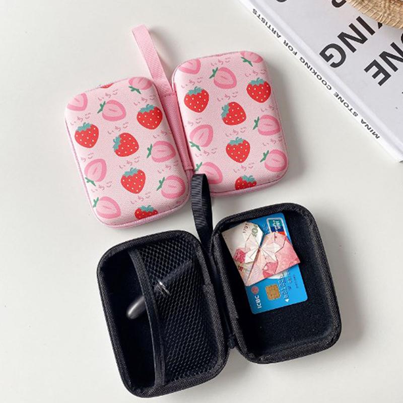 Милый мультяшный фруктовый узор, наушники, кабель для передачи данных, сумки для хранения, зарядное устройство, внешний аккумулятор, прямоугольная коробка, сумка на молнии, карманный чехол