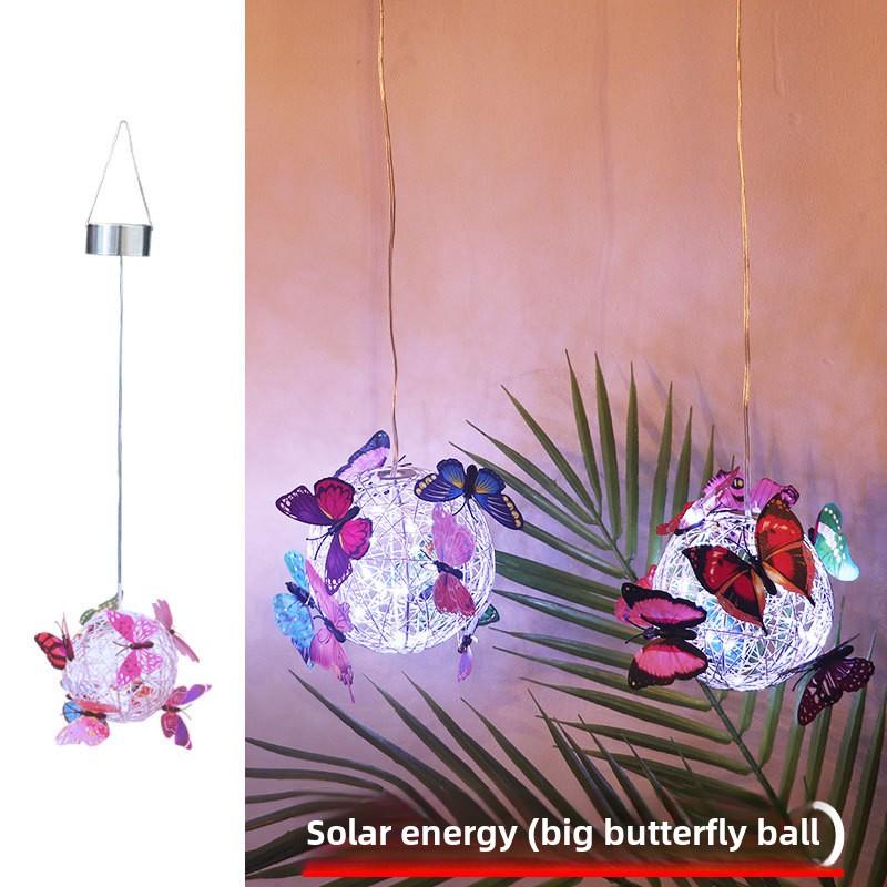 Новые светодиодные солнечные, бабочка подвесной шар для дерева, наружные декоративные светильники для патио и сада, круглые шары подвесные светильники для дерева, волосы светодиодные бабочки