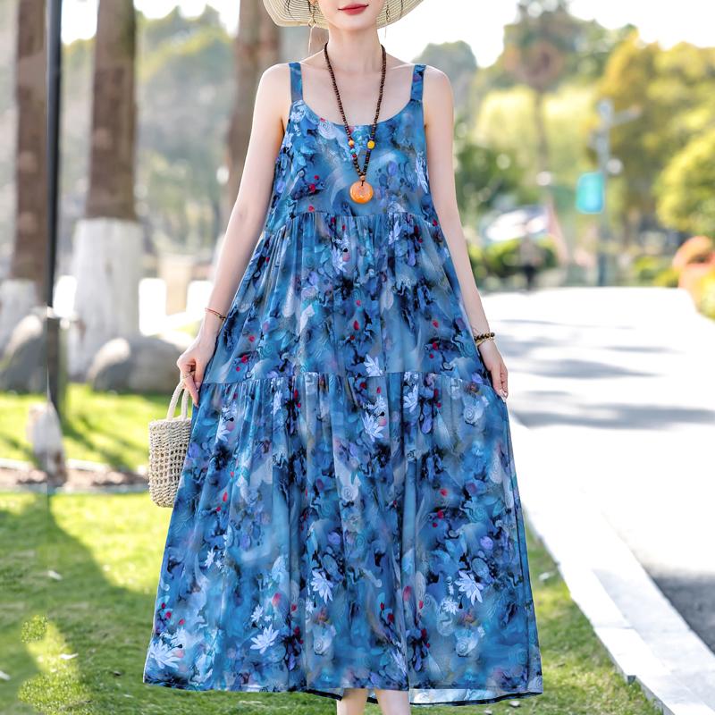 Элегантное платье на бретельках для женщин, большие размеры, повседневное летнее длинное платье, винтажная женская одежда среднего возраста