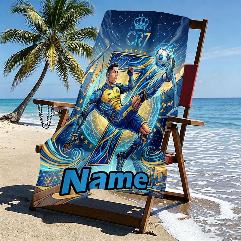 Custom Name Personalized Cristiano Ronaldo Print Beach Towel, for Trip Camping Beach Party Home Decor, Birthday Gift for Family & Friends