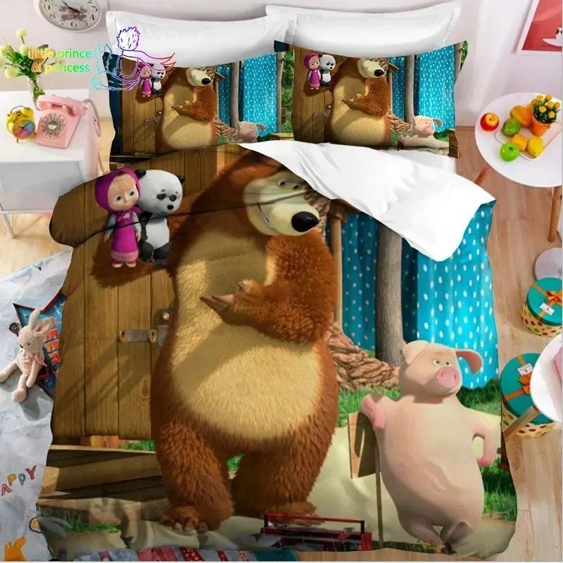 Комплект постельного белья с рисунком аниме-медведя 3D, пододеяльник, одеяло, комплект постельного белья, наволочка, размер King Queen Twin для мальчиков и девочек для взрослых