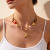 Boho Starfish Conch Pendant Necklace for Women 18K Gold Plated Stainless Steel Waterproof Ocean Style Summer Charm Jewelry