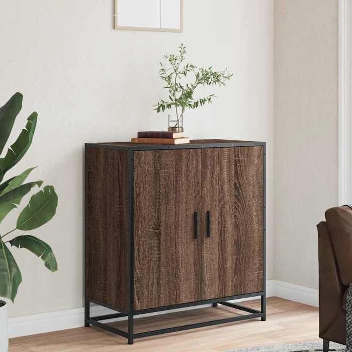 VidaXL Buffet chêne marron 68x35x76 cm bois d'ingénierie et métal, armoire de rangement, meuble d'entrée, meuble d'appoint 848968