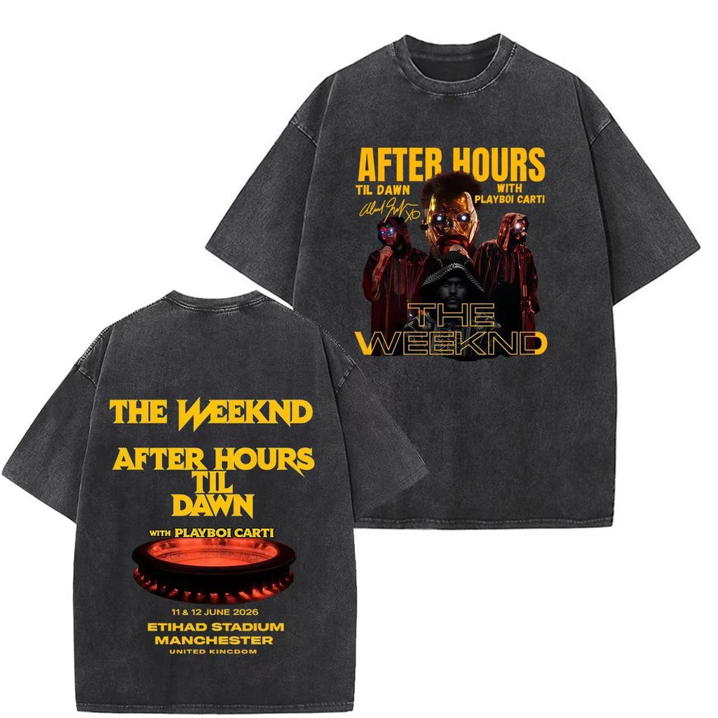 The Weeknd After Hours Til Dawn 2026 Тур Принт Винтажные Стиранные Футболки Унисекс Хип-Хоп Ретро Оверсайз Футболка Дышащая и Удобная Одежда