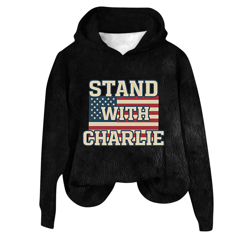 Women's Hooded Long Sleeve Printed Flannel Top Hooded Sweatshirt