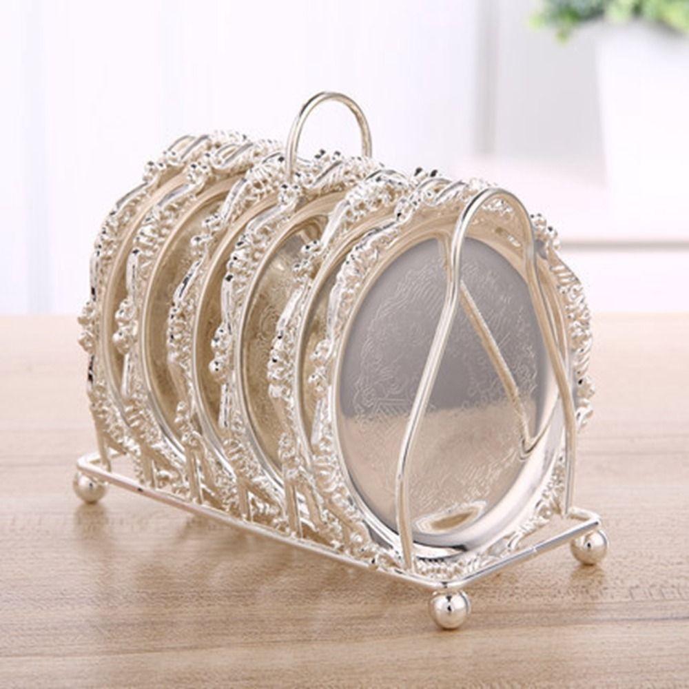7 Pcs/set Zinc Zinc Zinc Alloy European Decor Racks Plated Metal Cake Tray Patterned Cup Mat  Home Decor