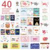 Feela Happy Birthday 40 Cute Patterned Cards with and Masking Perfect for Message Birthday Gift and Celebrations Cards, Envelopes, Stickers, Tape,