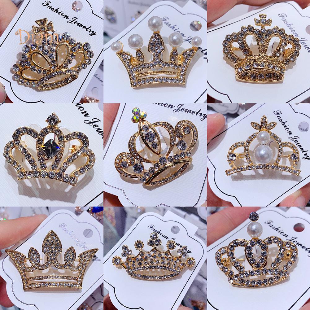 Diamonding Jewelry Crown Shape Crystal Stone Faux Pearl Lapel Brooch Pin Suit Collar Badge