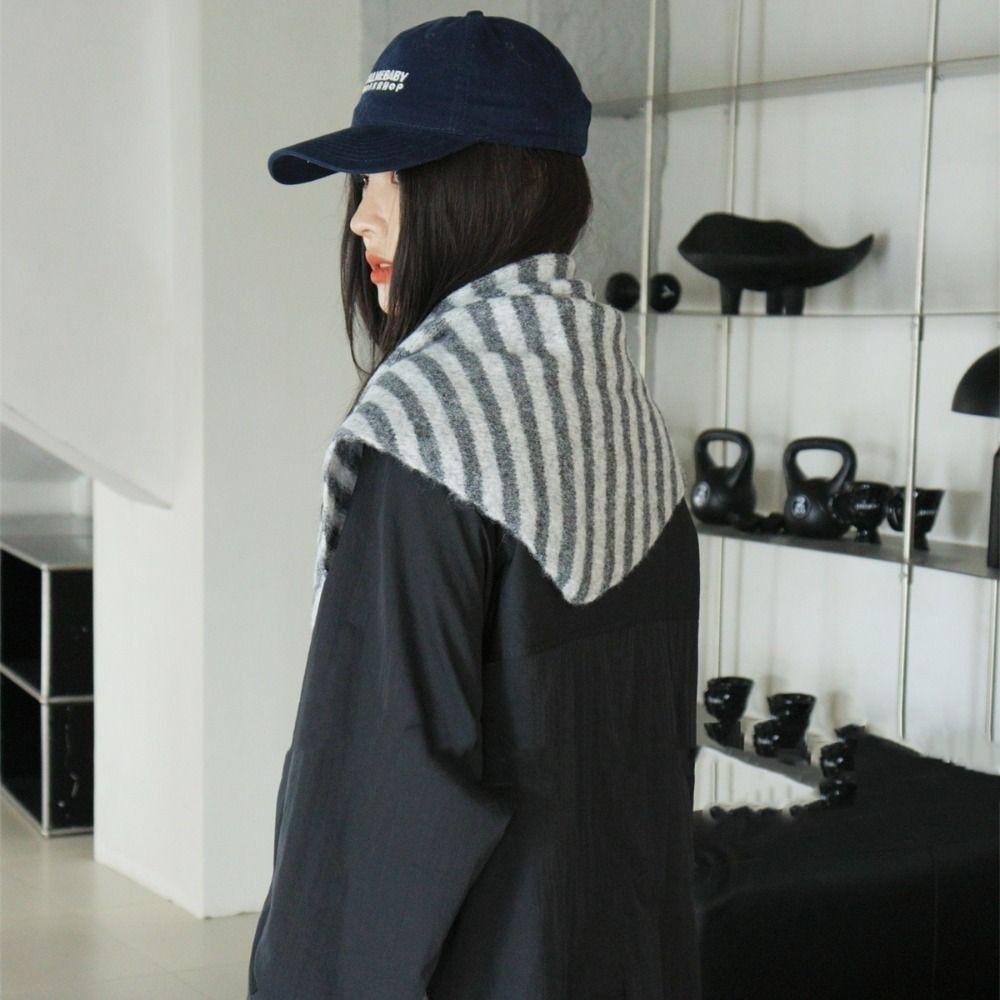 Plush Striped Scarf Korean Style Cape Wraps Fashion Knitted Triangle Scarf Women/Men