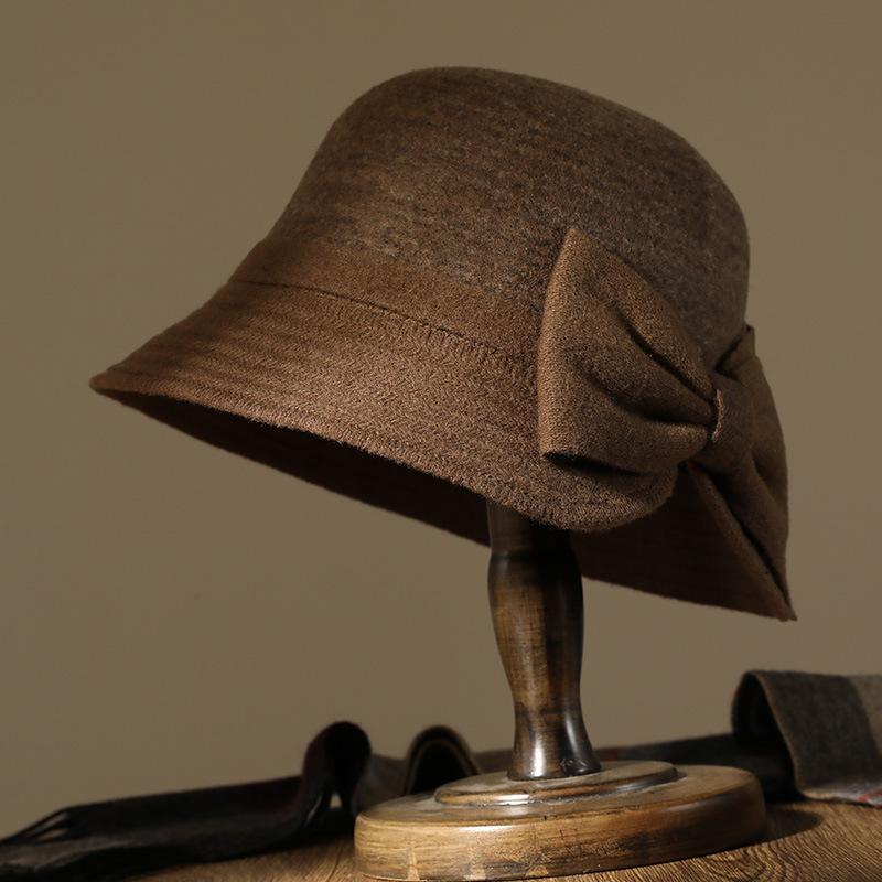 Шляпа женская осенне-зимняя элегантная шляпа-котелок с бантом для среднего возраста модная теплая шляпа-ведро универсальная шляпа-ведро