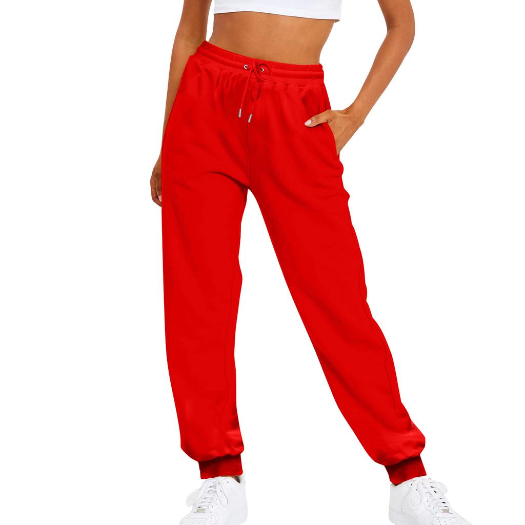 Women's Sweatpants Solid Color Waist Joggers Loose Fit Fleece Sweatpants Streetwear Gym Workout Running Pants