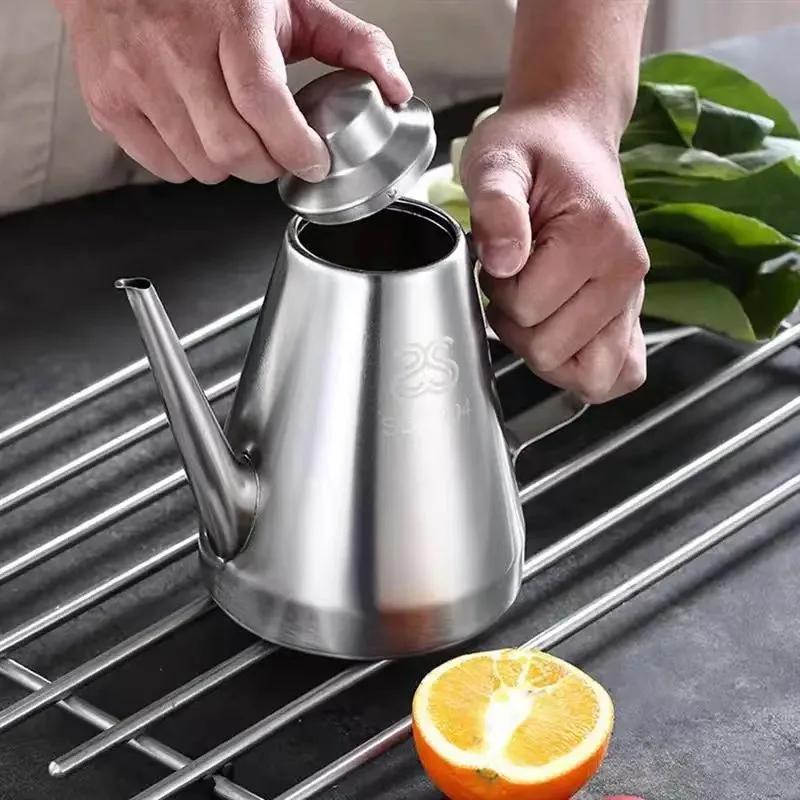 Нержавеющая сталь 304, устойчивая к насекомым и утечкам, масляный горшок с длинным горлышком, бутылка для кунжутного масла, маленькая бутылка для уксуса, горшок