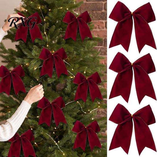 Staircase Hanging Bows 2Pcs Christmas Tree Bow Decors, Velvet Fabric Holiday Wreath Ornament Seasonal Home Accents for Home, Festive Garland