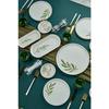 Botanical Green Camellia Leaf Patterned Luxury Ceramic 14 Piece Breakfast Set For 6 Persons