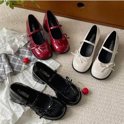 Красные французские туфли-лодочки с круглым носком jk с юбкой на толстом высоком каблуке, женские туфли из маленькой кожи, новинка лета 2025 года, увеличивающие рост, туфли Мэри Джейн