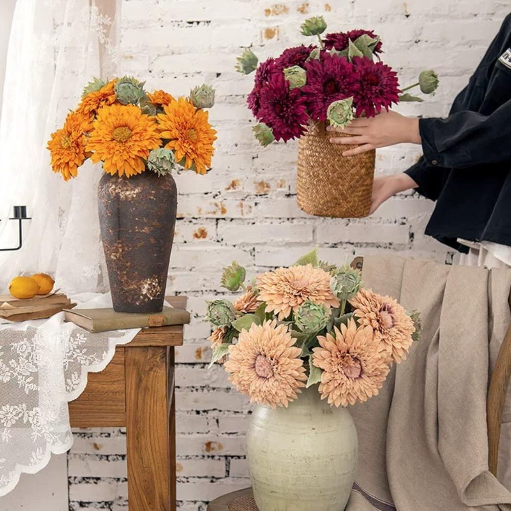 2 шт. Свадебный букет невесты, искусственные цветы подсолнечника, зелень, большой выжженный искусственный цветок для самостоятельного изготовления, декора в виде центральной части, декора цветочной композиции