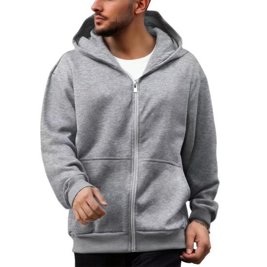 Men Sweatshirt Coat Hooded Long Sleeve Zipper Closure Hoodie Coat with Schoolbag Design Solid