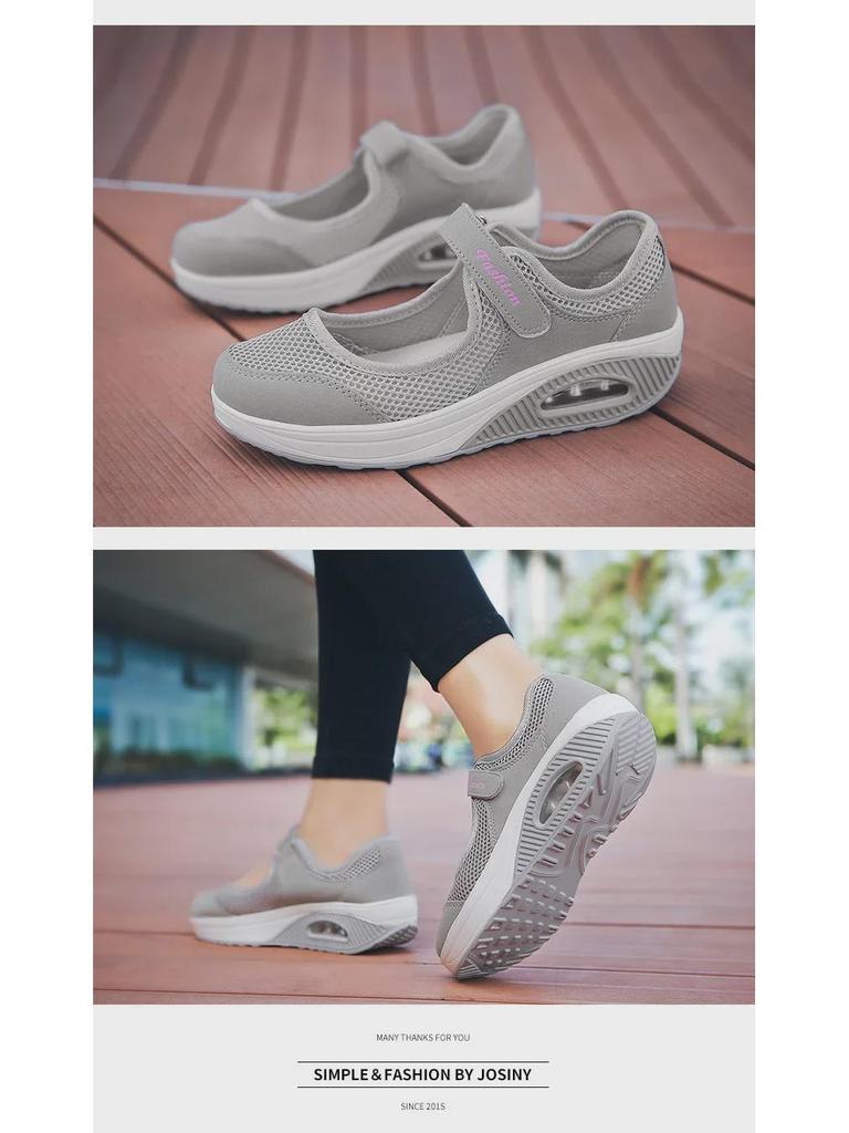 Женские легкие сетчатые кроссовки с воздушной подушкой и липучками 2023 года — однотонные, с неглубоким вырезом