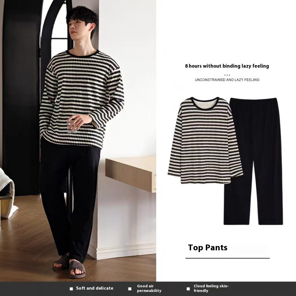 Мужские пижамы Весенние и осенние модели Домашний костюм с длинными рукавами для подростков и студентов, для мальчиков и взрослых, повседневные пижамы Домашний костюм