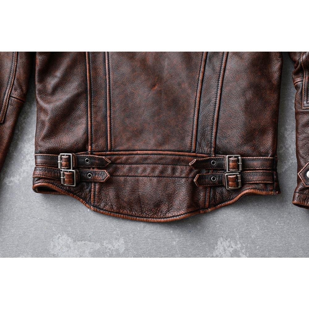 Китайский размер мужская натуральная кожаная куртка винтажная коричневая 100% коровья кожа пальто мужская тонкая модная байкерская одежда азиатский размер