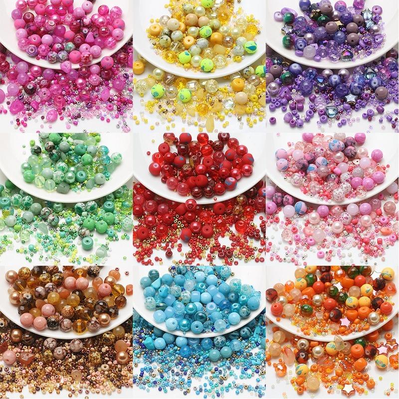 50g/bag Mixed Color Loose Beads Glass Acrylic Beads For DIY Jewelry Making Accessories