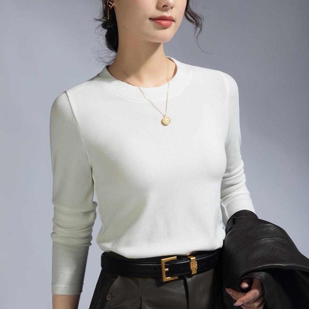 Женский летний базовый слой из мериносовой шерсти: Черная футболка с длинным рукавом, круглым вырезом, облегающего кроя (Коллекция 2025 г.)