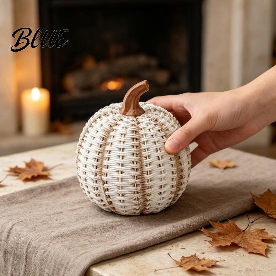 Сезонные items для витрин Плетеный тыквенный орнамент из искусственного ротанга Декоративная фигурка из смолы Рустикальные долговечные скульптуры Настольные items в стиле кантри