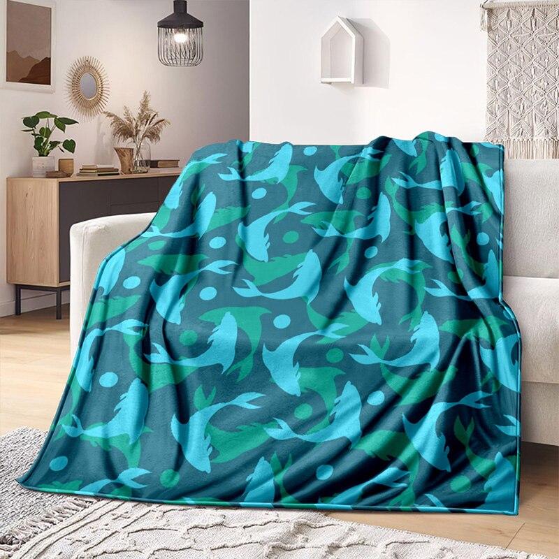 Underwater World Fish Dolphin Pattern Print Soft Flannel Blanket Sheet Sofa Office Air Conditioner Throw Blanket Gift
