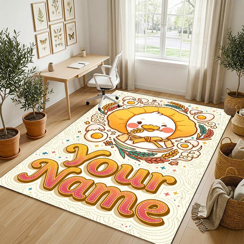 Golden Theme Soft Crystal Velvet Rug Custom Name & Text Print Non Slip Floor Rug for Bedroom Living Room