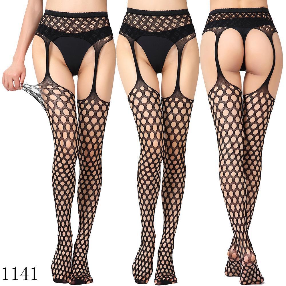 European & American Women's Mesh Jacquard Garter One-Piece Pantyhose